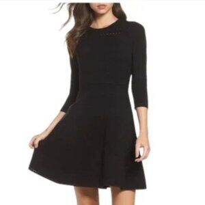 Eliza J Women's Black 3/4 Sleeve Fit & Flare Sweater Dress Gold Zipper Size M